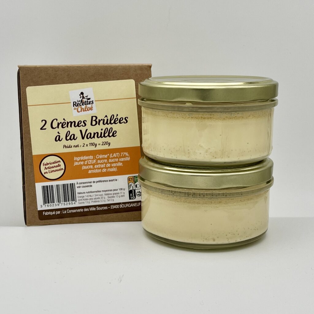 2 crèmes brulées vanille 110g Fabrication artisanale